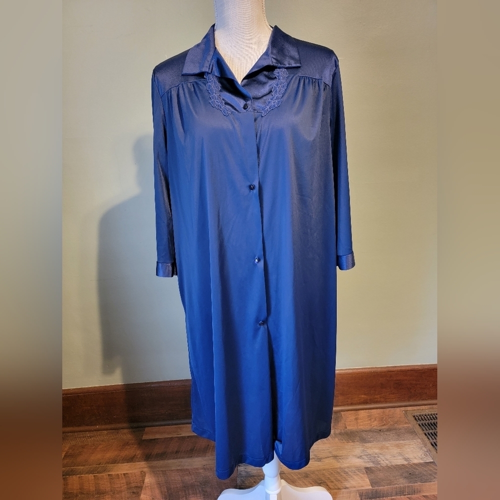 Vintage Navy Vanity Fair Size Medium Polyester Robe Nightgown m3 Women's